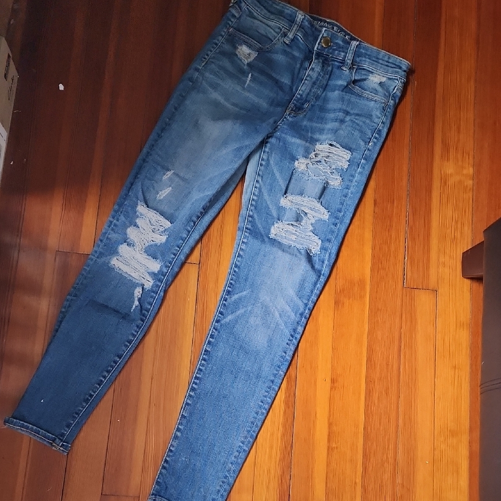 American Eagle Outfitters Blue Skinny Jeans with Distressed Detailing